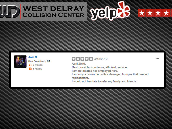 5 STAR YELP REVIEW by Joel S. |  West Delray Collision Center