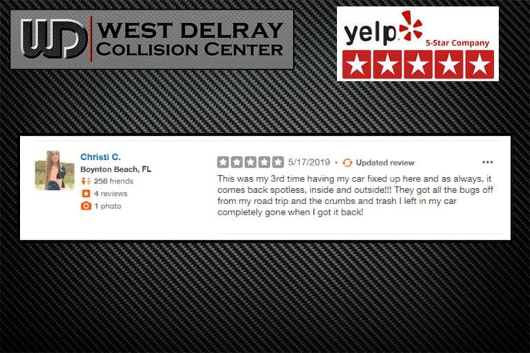 3rd 5 Star Yelp Review By Christi C. West Delray Collision Center